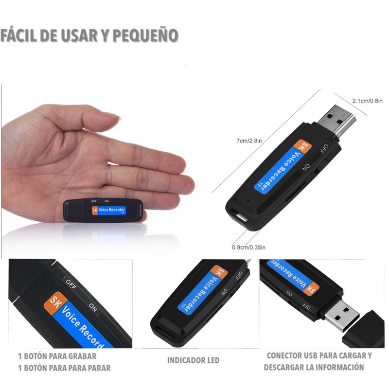 Mini Grabadora Espía Delgada para Bolso y Bolsillo - Tarjeta de memoria:  Con tarjeta 8GB 
